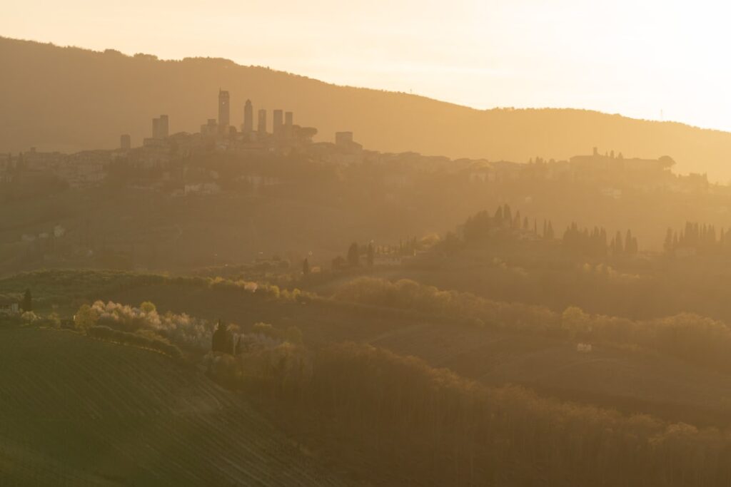 Chianti rolling hills sunset vineyard