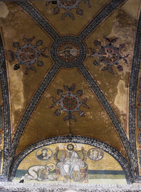 Conservator restoring fresco in church