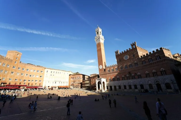 Siena Piazza del Campo aerial sunny