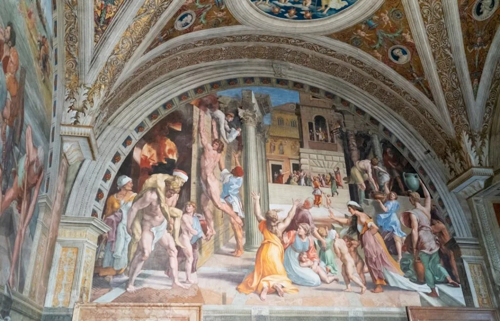 fresque narrative colorée sur voûte de la Bibliothèque Piccolomini à Sienne