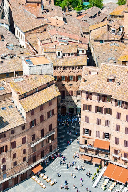 Siena Piazza del Campo aerial view sunny