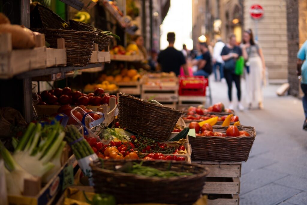 Siena street market fresh produce morning