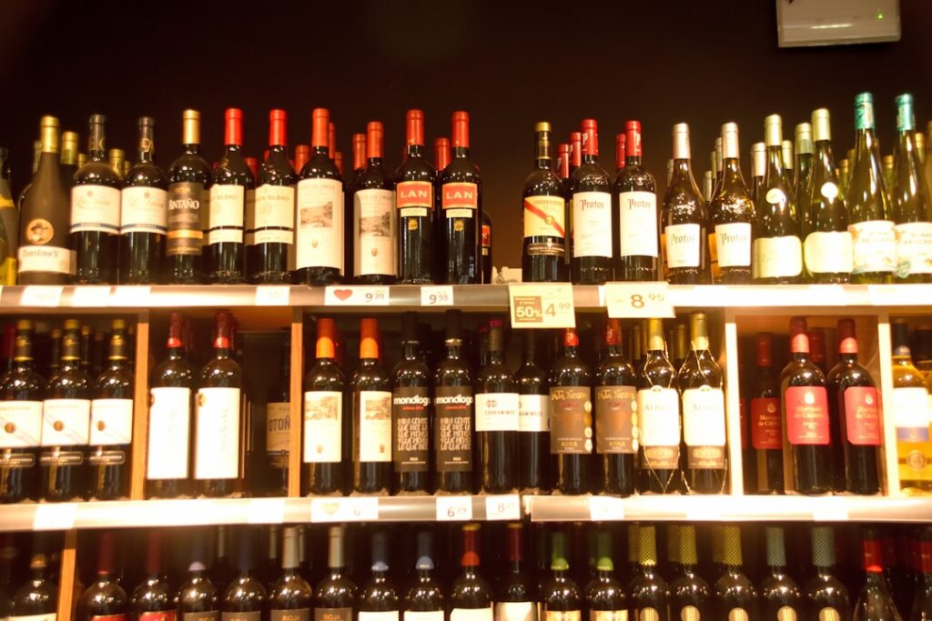 Siena street wine shop shelves