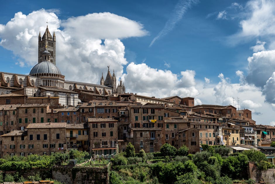 Siena streets cobblestone approach Duomo morning