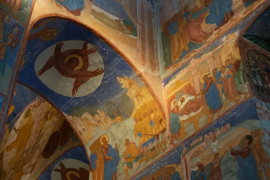 Fresques colorées représentant scènes religieuses sur la voûte du Duomo de Sienne