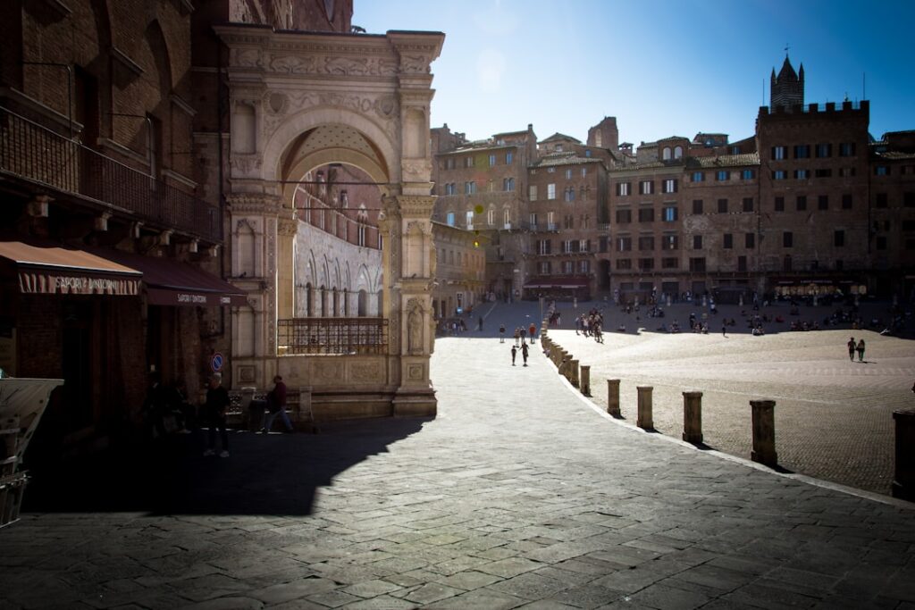 Siena Piazza del Campo morning sunlight